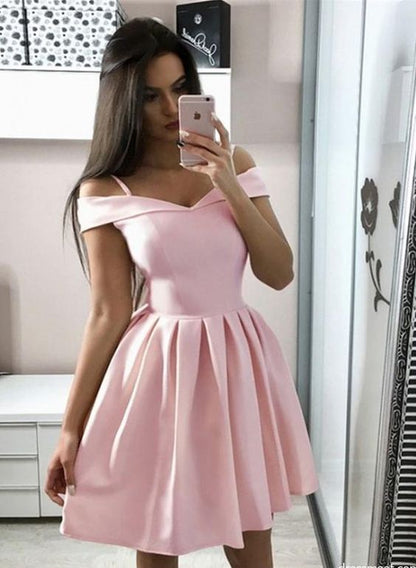 Short Pink Off Shoulder Graduation Homecoming Cocktail Dresses ,pink homecoming dress cg269