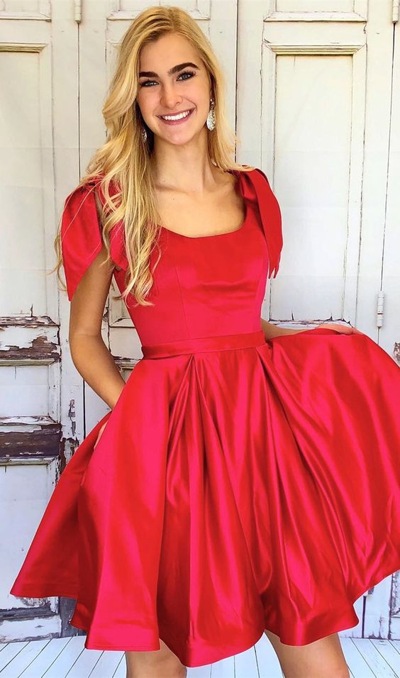 Princess Short Red Homecoming Dress with Pockets cg2718