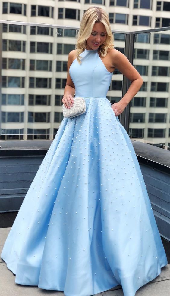 Gorgeous Light sky Blue Long Prom Dress Satin prom dress, sexy prom dress cg287