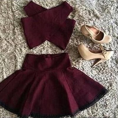 Burgundy 2 Piece Homecoming Dresses,Party Dresses cg2898