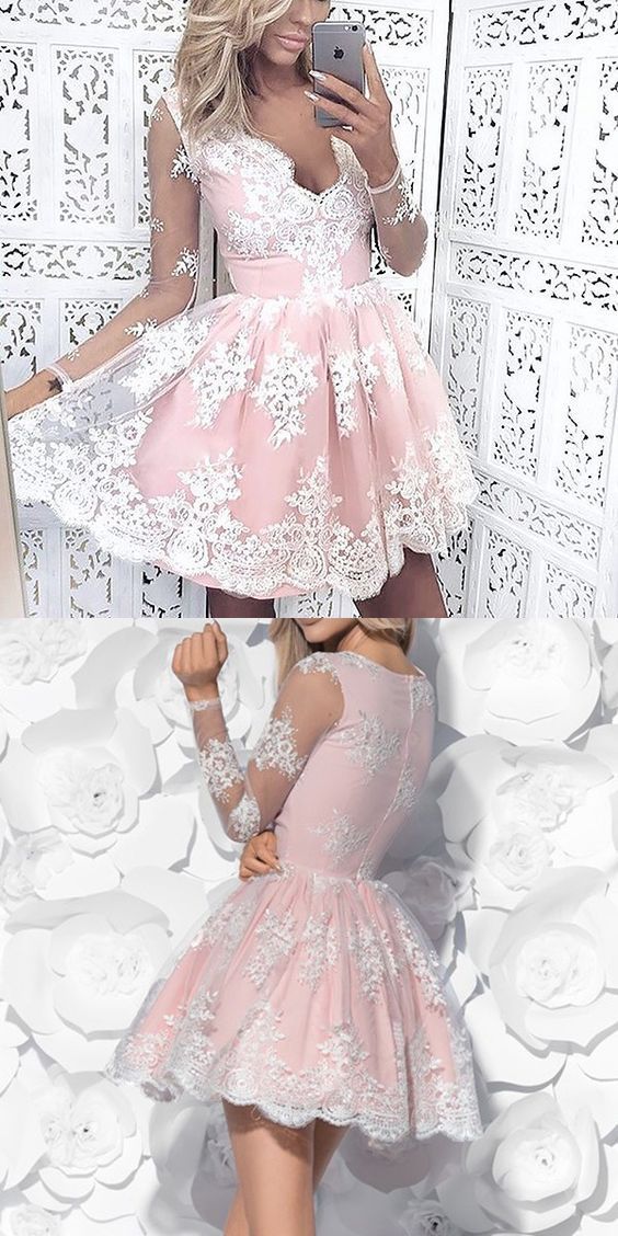 short pink homecoming dress, pink lace short homecoming dress party dress dancing dress cg295