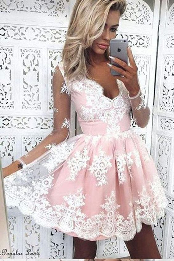 short pink homecoming dress, pink lace short homecoming dress party dress dancing dress cg295