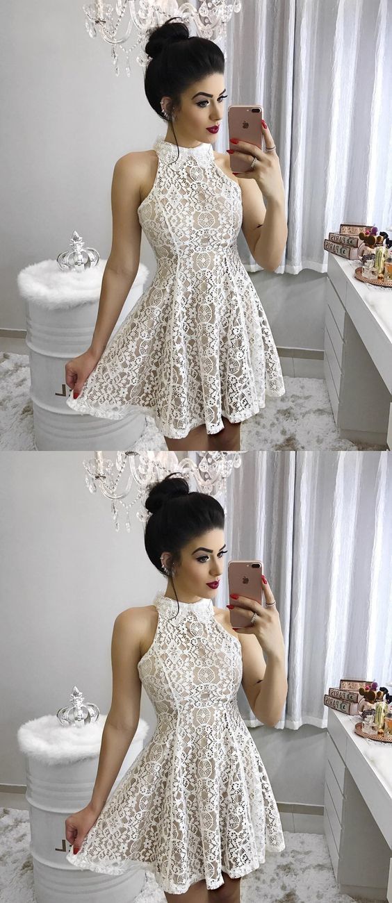 Fashion A-Line High Neck Short/Mini Lace Homecoming/Party Dress ,lace homecoming dress  cg298