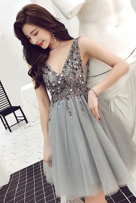 Sparkle V Neck Short Homecoming Dresses, 2019 Homecoming Dresses Party Dresses cg2981