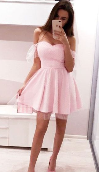 Off The Shoulder Pink Homecoming Dresses, Elegant Hoco Dresses For Freshmen cg300