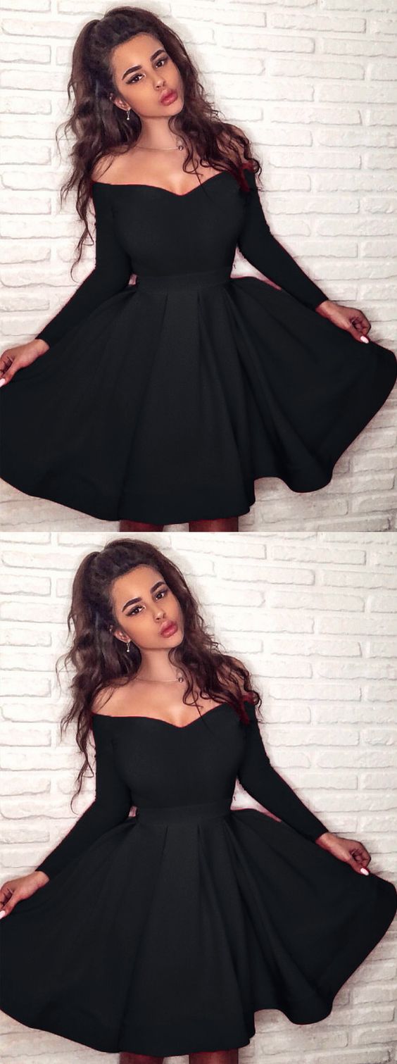 black homecoming dresses,long sleeves homecoming dresses,semi formal dress cg3007