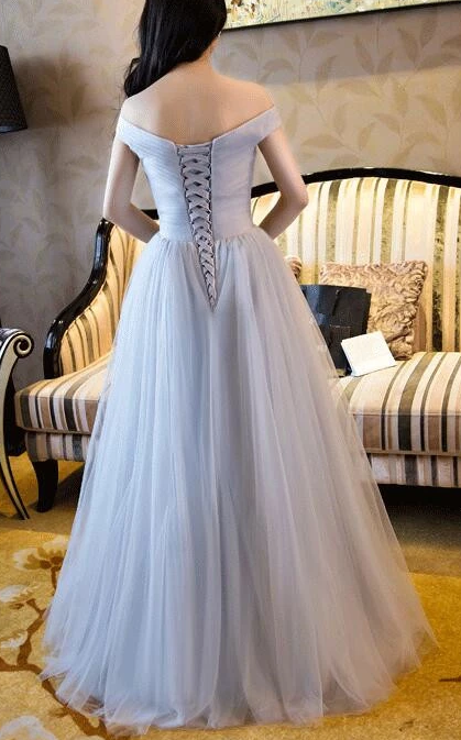 Beautiful Grey Off Shoulder Long Bridesmaid Dress, Simple Prom Dress cg3027