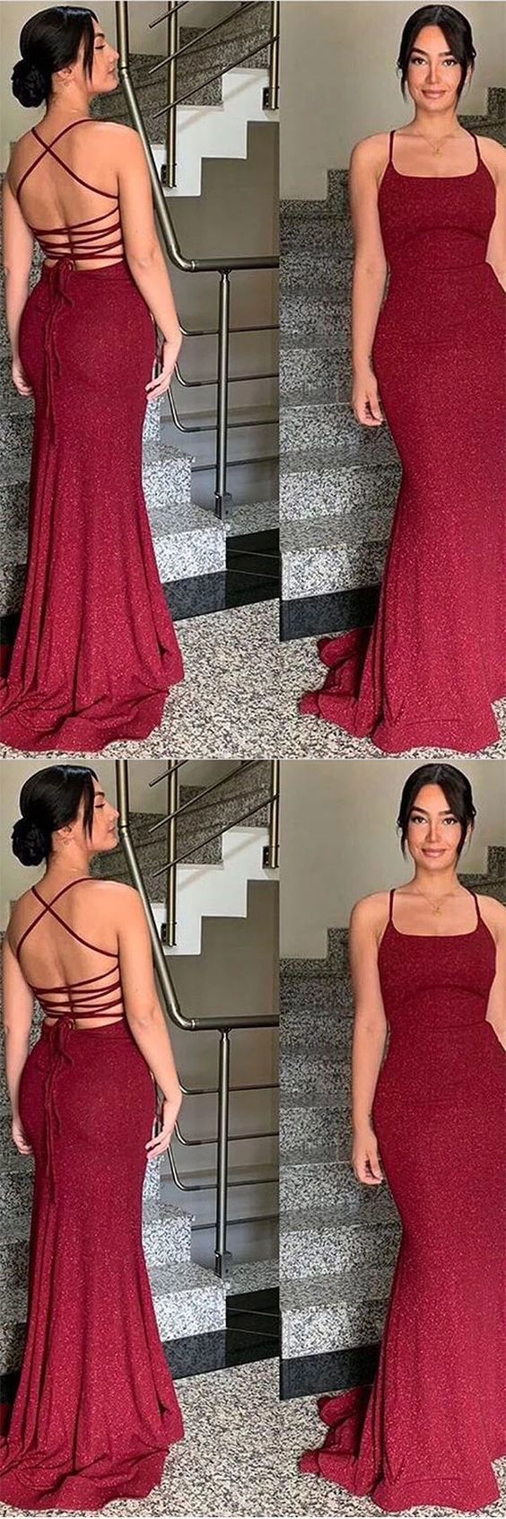 Charming Open Back Mermaid Evening Dress, Sexy Burgundy Long Prom Dress, Women Dress cg3047