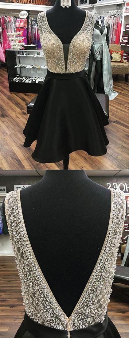 Black Short Homecoming Dresses With Beading  cg3143