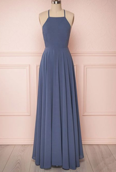 Simple backless chiffon long prom dress, chiffon evening dress cg3169