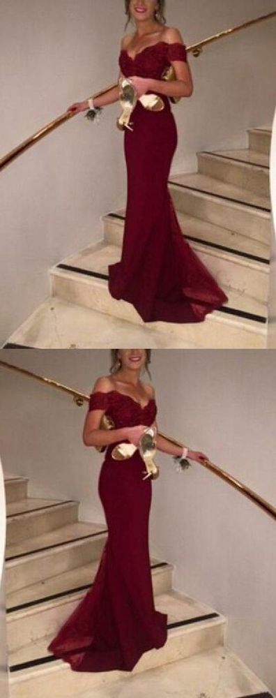 Off The Shoulder Prom Dress, Charming Formal Dresses,Mermaid Dresses ,burgundy prom dress  cg335