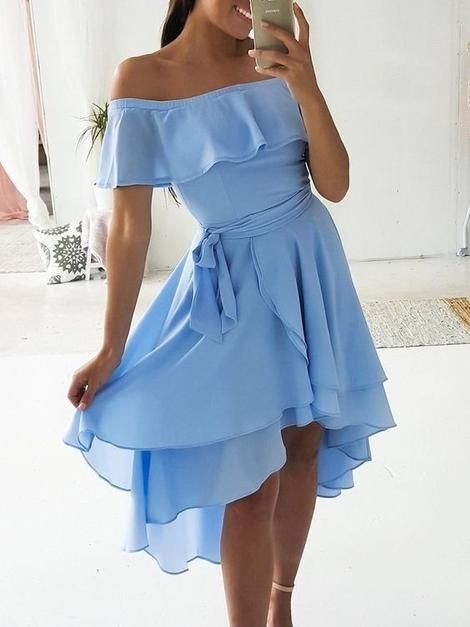 Off The Shoulder Blue Homecoming Dress ， Chiffon Homecoming Dress cg3369