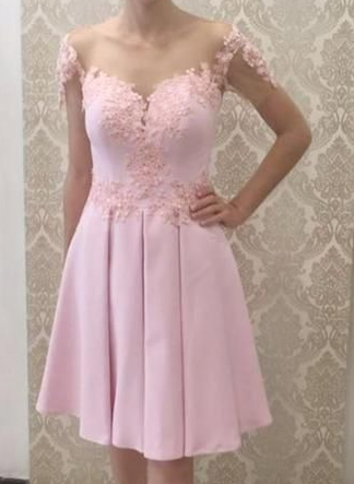 Glamorous A Line Off the Shoulder Pink Short Homecoming Dress  cg3469