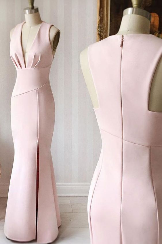 Pink satin mermaid long prom dress, pink evening dress cg3496