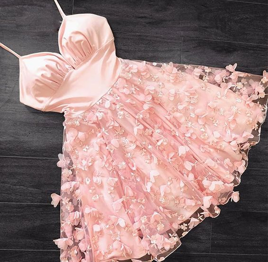 Pink tulle lace short dress pink homecoming dress , pink formal dress cg3517