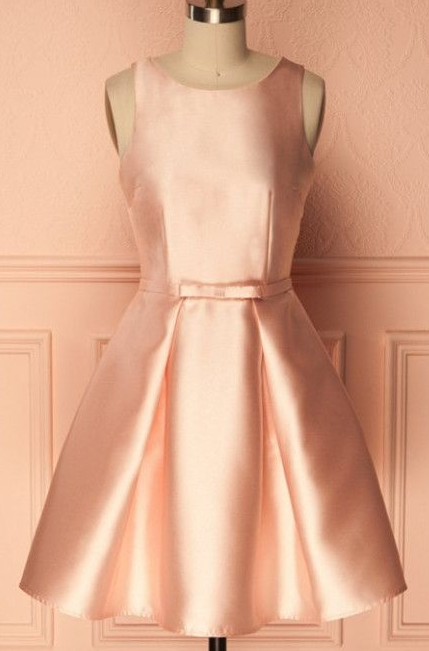 A-Line Crew Short Pearl Pink Satin Homecoming Dress with Pleats cg3531