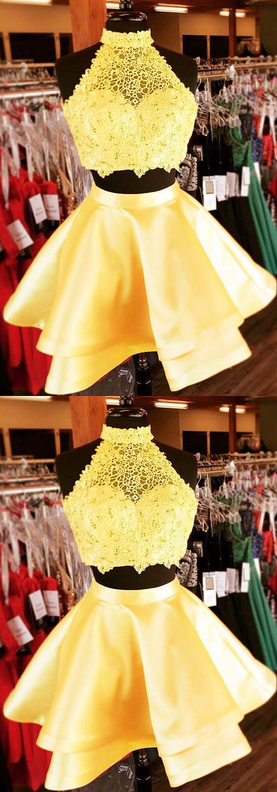 two piece homecoming dress,short dresses,yellow homecoming dresses cg3551