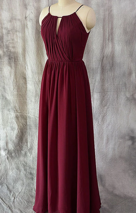 Charming Chiffon Wine Red Round Neckline Party prom Dress, Beautiful Bridesmaid Dress cg3634