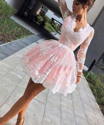 long sleeves homecoming dresses,v-neck homecoming dresses,short homecoming dresses cg3677