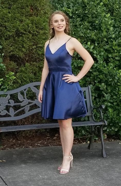 Mini V Neck Homecoming Dress Spaghetti Straps Navy Blue cg3731