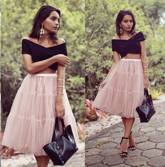 2 Pieces Black Top Homecoming Dresses, Pink Skirt Homecoming Dresses cg3741