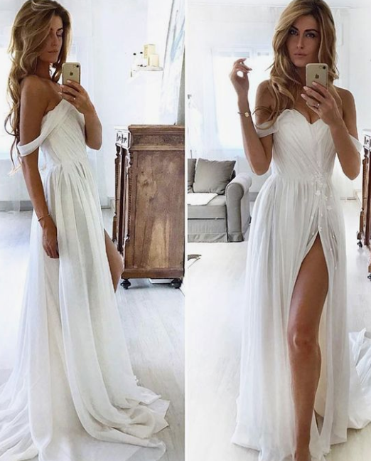 White chiffon sweetheart lace long prom dress white evening dress cg3801