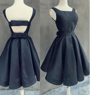 Simple Dark Navy Homecoming Dress with Bowknot Open Back Cocktail Dress cg3905