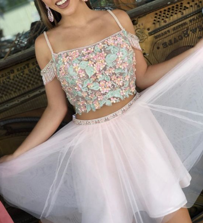 two piece pink short homecoming dress, cute homecoming dress  cg3906