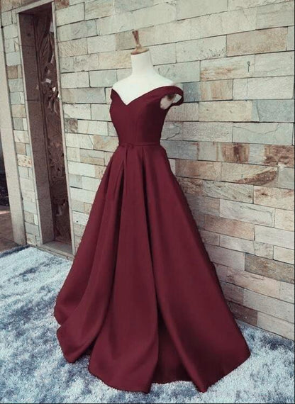 Beautiful Sweetheart Long Satin Party Dress, Off The Shoulder New Prom Dress cg3915