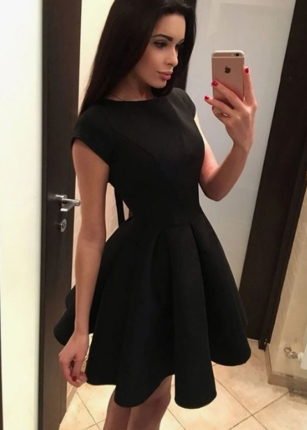 Black round neck short dress, homecoming dress  cg3946