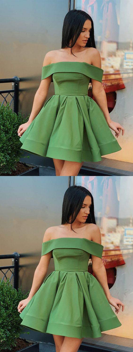 Off Shoulder Short Green Dresses, Short Green Formal Homecoming Graduation Dresses cg3980