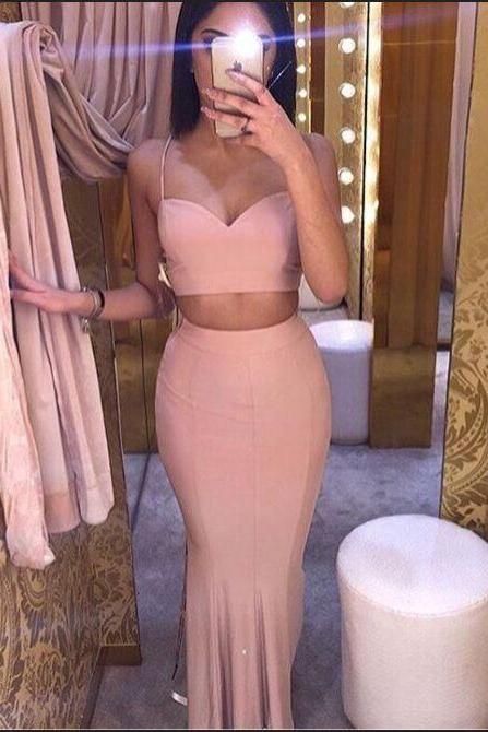 Spaghetti Straps Prom Dresses,Pink Prom Dresses,Two Pieces Prom Dresses,Evening Dresses cg3989