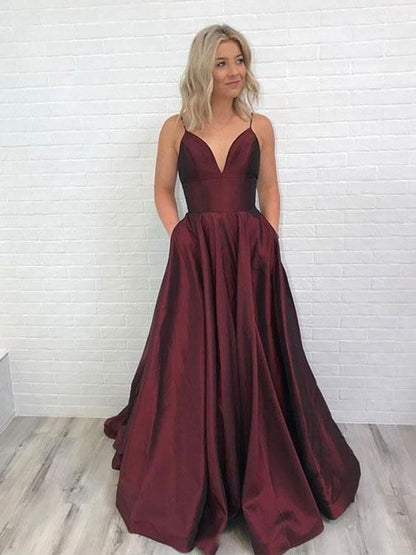 Affordable Burgundy Spaghetti Strap V-Neck Open Back Floor Length Evening Prom Dresses ,burgundy prom dress cg405