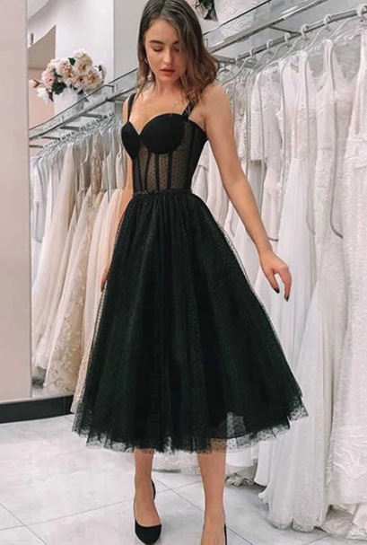 Simple black tulle short dress, homecoming dress cg4105