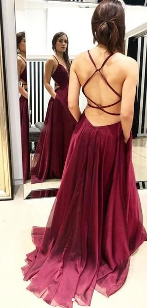 Sexy Backless V Neck Maroon Long Evening Prom Dresses, Cheap Custom Sweet 16 Dresses cg4245