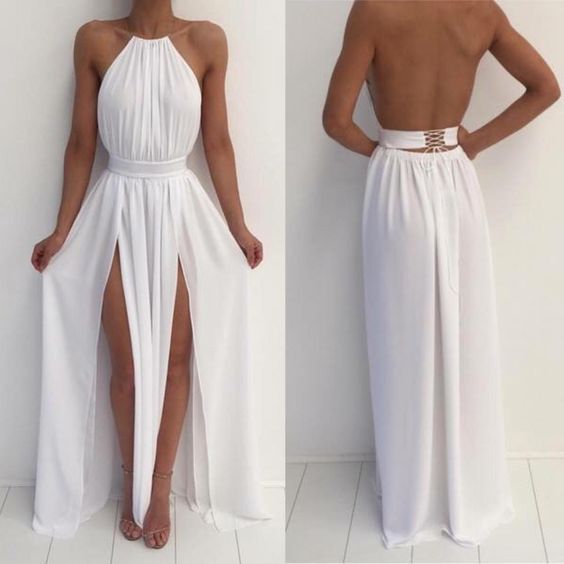 New Arrival White Chiffon Prom Dress,Sexy Slit Prom Dress cg4251