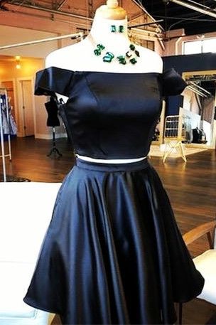 short black homecomig dress two piece, off the shoulder homecoming dress cg4259