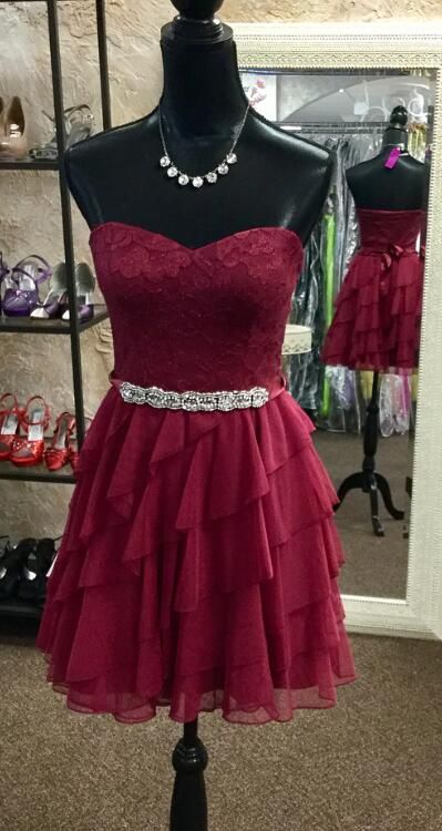 Strapless Short Burgundy Lace Homecoming Dress cg4305