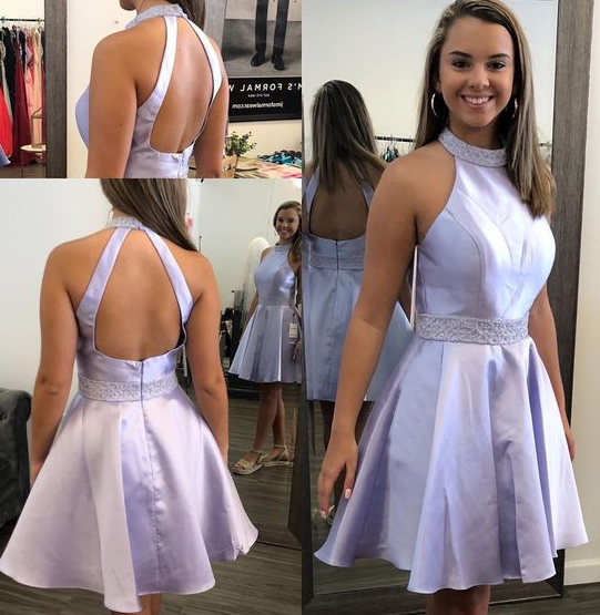 A Line Jewel Lilac Short Homecoming Dress With Beading Pockets cg4321