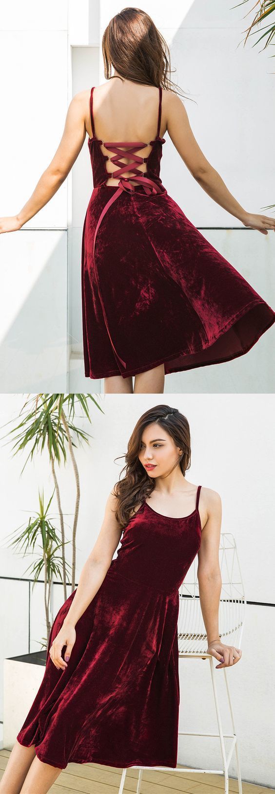 Princess A-line Burgundy Velvet Short homecoming Dress with Criss Back cg4333