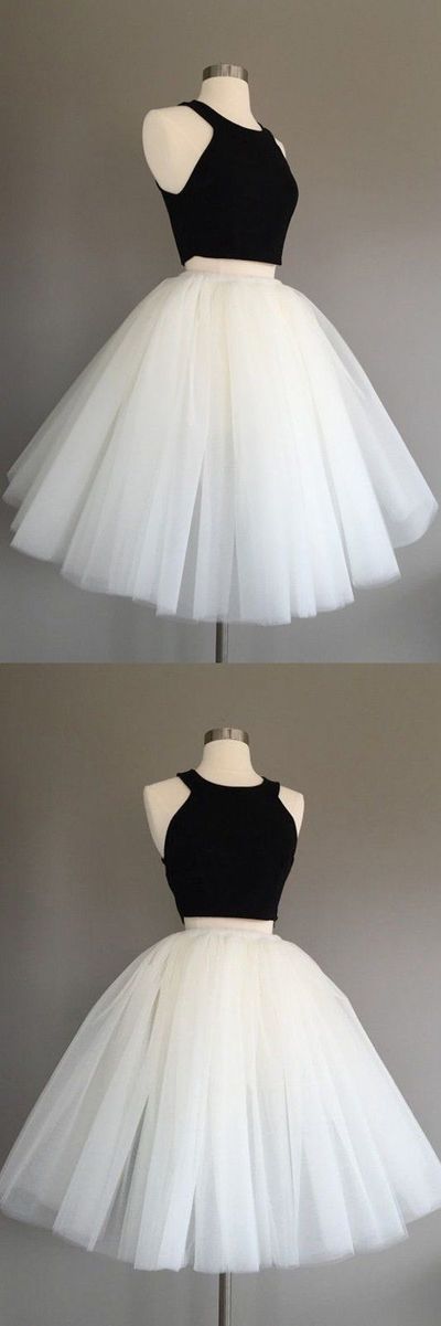 black and white homecoming dresses, two pieces homecoming dress,cute party dresses cg434