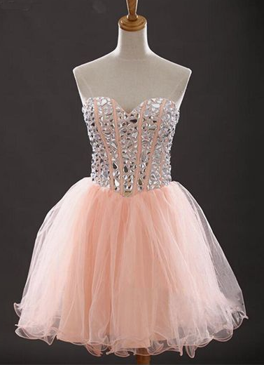 Blush Pink Homecoming Dress,Short Dresses,Tulle Homecoming Gowns cg4379