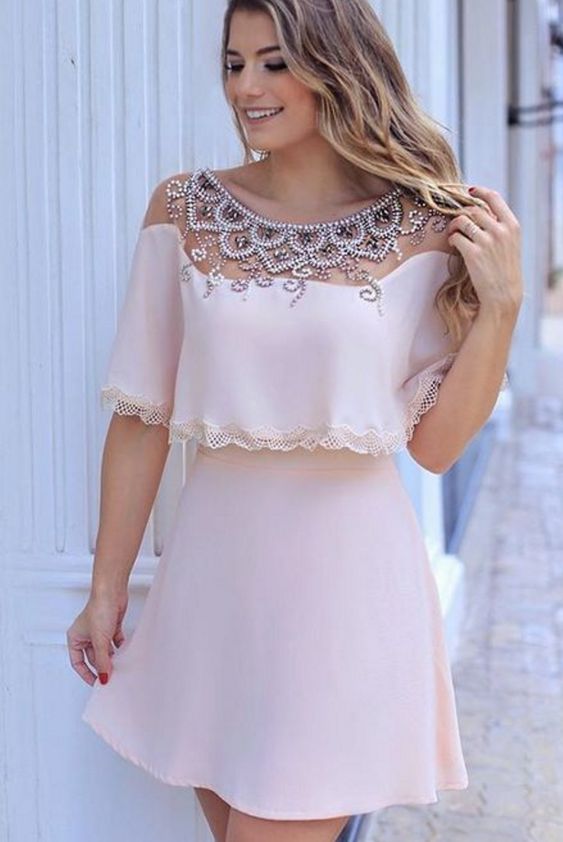 cute homecoming dress with beadings cg4390