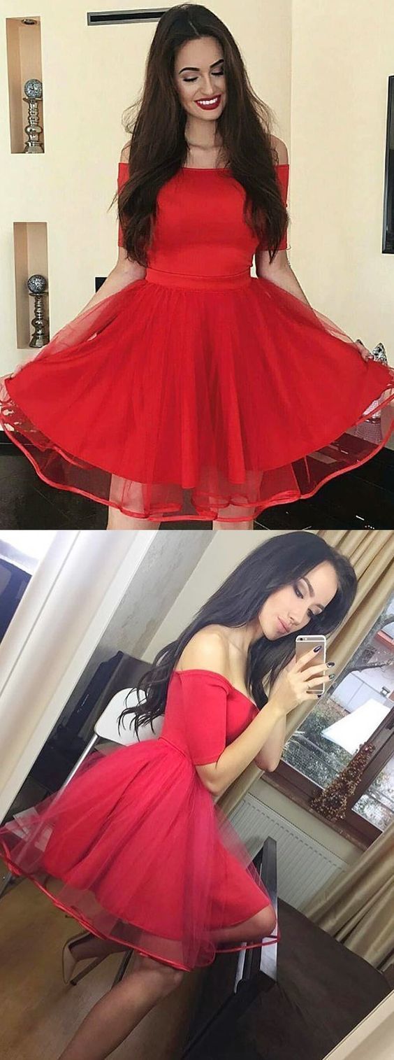 A-Line Off-the-Shoulder Short Red Homecoming Party Dress ,cheap homecoming dress cg444