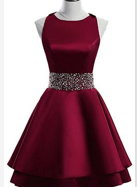 Dark Red Satin Homecoming Dress, Elegant Homecoming Dress cg4494