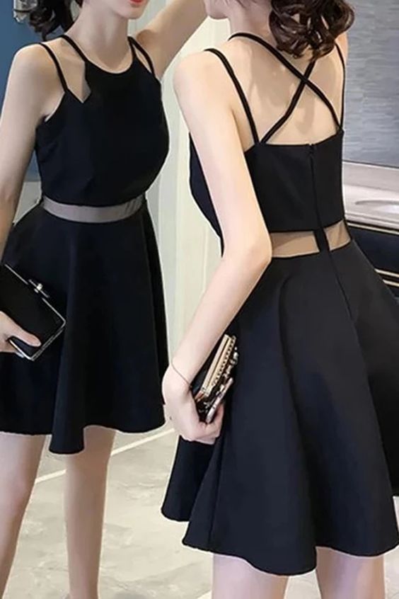 New Arrival Spaghetti Straps Black Satin Cheap Homecoming Dresses  cg4497