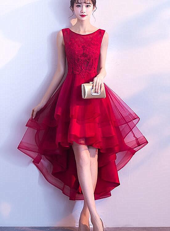 Beautiful Red Tulle High Low Party Dress, Red Homecoming Dress cg4562