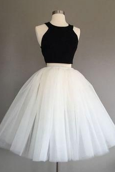 Ivory Tulle Halter Knee-Length Two Piece Sleeveless Homecoming Dress cg4612