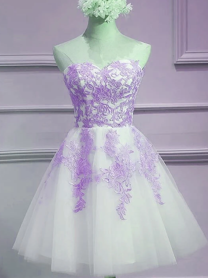 Lovely Sweetheart White Tulle With Purple Lace, Cute Party homecoming Dress cg4720