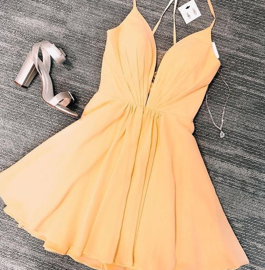 a line cocktail party dresses, yellow short homecoming dresses for teens cg4724